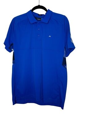 J.Lindeberg Polo Golf Slim Fit Shirt Vertical Back Logo Turnberry Scotland Large